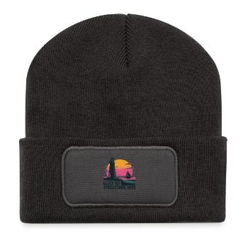  Glück Hat 4 Buchstaben Meer Leuchtturm Segelboot - Recycelte Patch Beanie - Dunkelgrau - Vorne