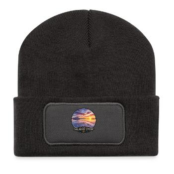 Uyuni-Salzsee Sonnenuntergang Emblem - Recycelte Patch Beanie - Dunkelgrau - Vorne