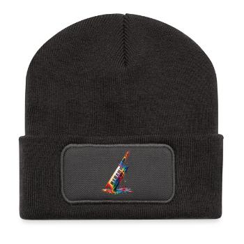 Keytar mit tropfenden Farben - Recycelte Patch Beanie - Dunkelgrau - Vorne