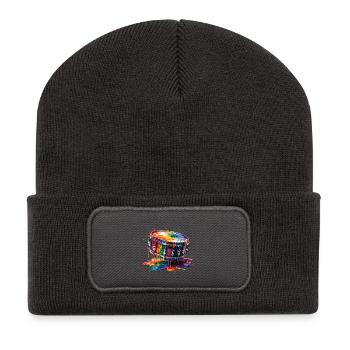 Caisse claire avec de la peinture qui goutte - Beanie recyclé à patch - charbon - Devant