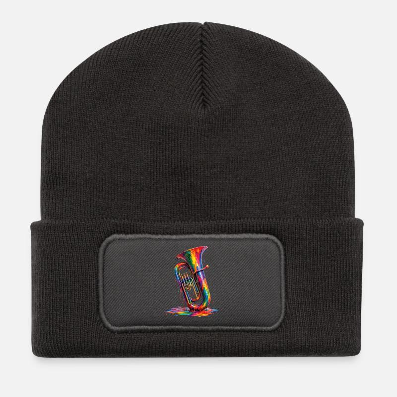 Tuba mit tropfender Farbe - Recycelte Patch Beanie - Dunkelgrau
