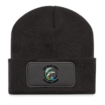 Hecht Angeln - Recycelte Patch Beanie - Dunkelgrau - Vorne