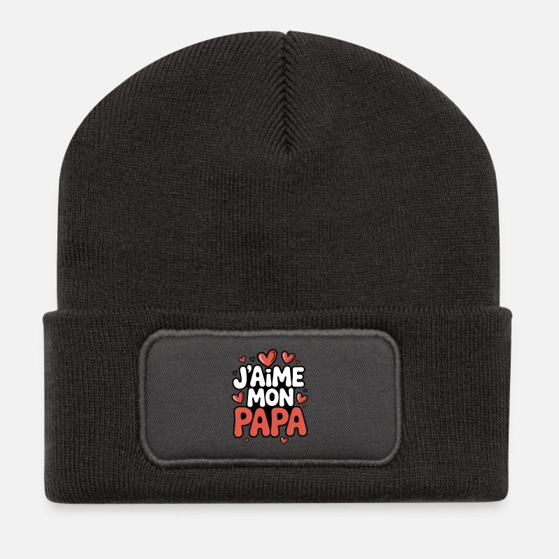 Vatertag Ich liebe mein Daddy-Herz - Recycelte Patch Beanie - Dunkelgrau