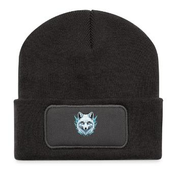 Tête de loup de glace avec des accents de givre - Beanie recyclé à patch - charbon - Devant
