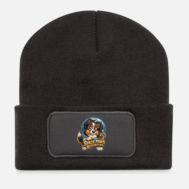 Kosmische Welpen-Weltpfoten-Design - Recycelte Patch Beanie - Dunkelgrau