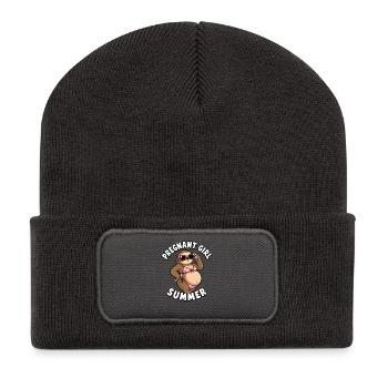 Fille enceinte, été, plage, paresseux, lus - Beanie recyclé à patch - charbon - Devant