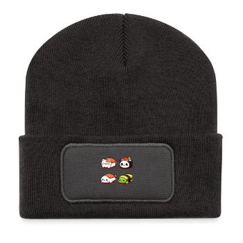 Kawaii Sushi Tierchen Parade - Recycelte Patch Beanie - Dunkelgrau - Vorne