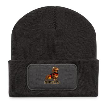 Dackel im Deutschland-Style - Recycelte Patch Beanie - Dunkelgrau - Vorne