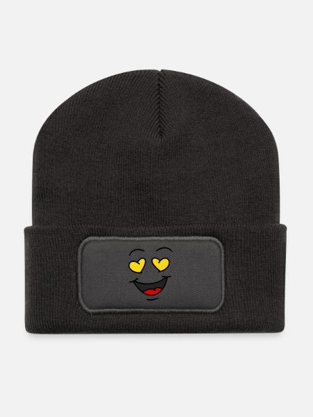 Gesicht Herz Augen - Recycelte Patch Beanie - Dunkelgrau