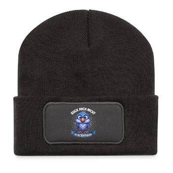 Blauer Papagei Spruch: Guck Mich Nicht - Recycelte Patch Beanie - Dunkelgrau - Vorne