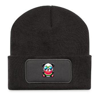 Süßer Panda mit Wassermelone Cartoon Motiv - Recycelte Patch Beanie - Dunkelgrau - Vorne