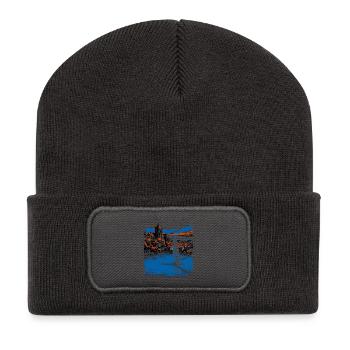 Geneva Switzerland Skyline And Water Fountain - Recycled Patch Beanie - dark grey - Front