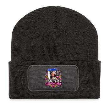 Super Grand-mère Argent sur la porte d’entrée - Mamie super-héroïne - Beanie recyclé à patch - charbon - Devant