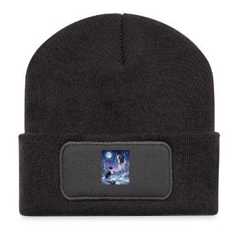 Howling to the Moon Meme Hund Boston Terrier - Recycelte Patch Beanie - Dunkelgrau - Vorne