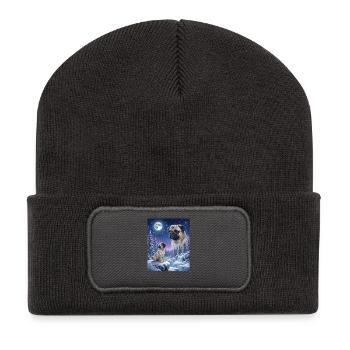 Hurlant à la Lune, chien meme Carlin - Beanie recyclé à patch - charbon - Devant