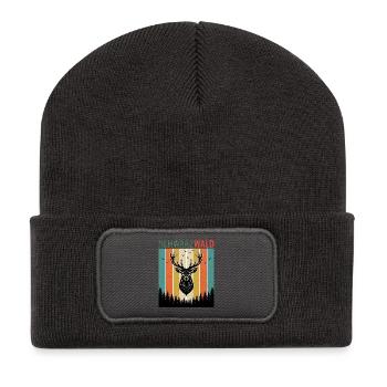 Ein Hirsch im Wald mit Vögel Natur Schwarzwald - Recycelte Patch Beanie - Dunkelgrau - Vorne