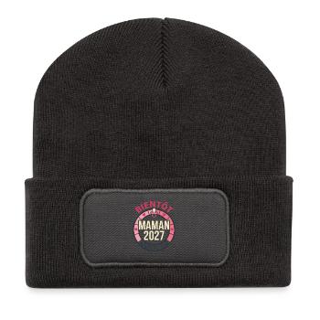 Bientôt Maman 2027 Cadeau Grossesse - Beanie recyclé à patch - charbon - Devant