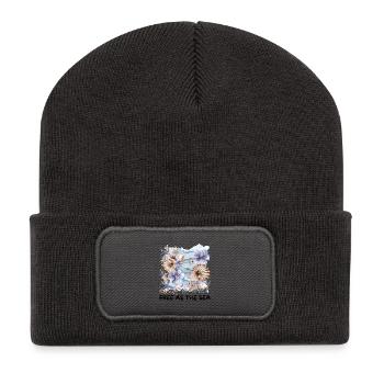 Motif de coquillages aquarelle et de fleurs côtières d’étoiles de mer - Beanie recyclé à patch - charbon - Devant
