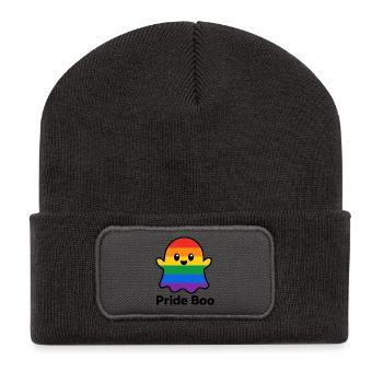 Regenbogen Pride Geist Design - Recycelte Patch Beanie - Dunkelgrau - Vorne