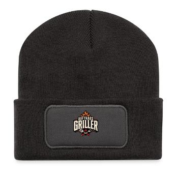 Auftragsgriller BBQ Grillmeister Grillkönig - Recycelte Patch Beanie - Dunkelgrau - Vorne