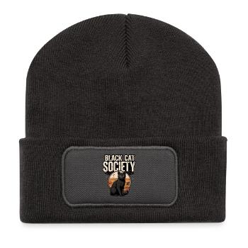 Black Cat Halloween – Black Cat Gesellschaft - Recycelte Patch Beanie - Dunkelgrau - Vorne