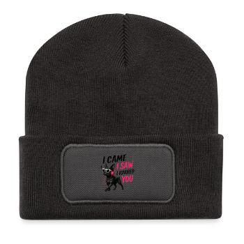 Je suis venu, j’ai vu que je t’ai ignoré, chien drôle, merchandising n° 2 - Beanie recyclé à patch - charbon - Devant