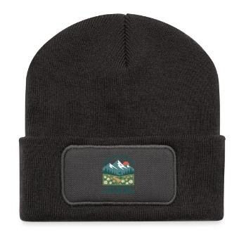 Pension Retro Berge Zeit zu Wandern - Recycelte Patch Beanie - Dunkelgrau - Vorne