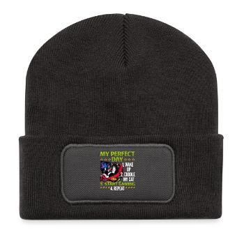 Gamer Gaming Cat Video Game - Recycelte Patch Beanie - Dunkelgrau - Vorne