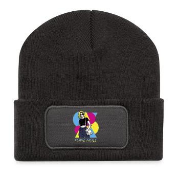 Femme Fatale Pop Art - Recycelte Patch Beanie - Dunkelgrau - Vorne