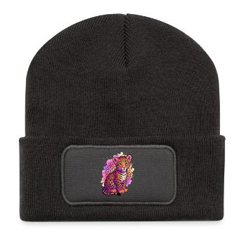 90er-Jahre-inspiriertes Tiger-Shirt Geburtstags-Leopardenhemd - Recycelte Patch Beanie - Dunkelgrau - Vorne