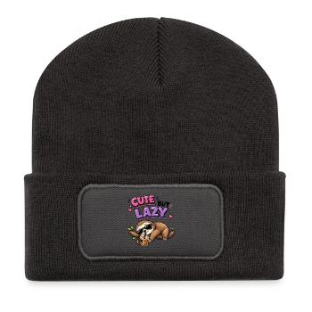 Süß aber faul Faultier mit Eiskaffee - Recycelte Patch Beanie - Dunkelgrau - Vorne