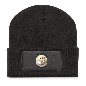 Katzen am Strand mit Anker Fest verRoeint im Leben - Recycelte Patch Beanie - Dunkelgrau - Vorne