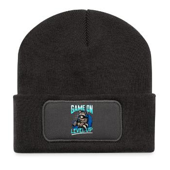 Gamer Gaming Raccoon Video Game - Recycelte Patch Beanie - Dunkelgrau - Vorne