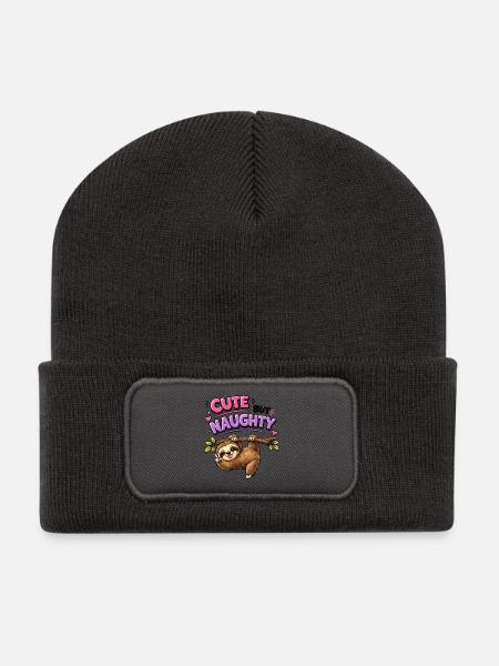 Süß aber frech Faultier - Recycelte Patch Beanie - Dunkelgrau