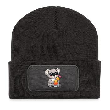 Koala Cocktail am Strand - Recycelte Patch Beanie - Dunkelgrau - Vorne