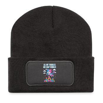All My Troubles Are Soap Bubbles - Recycelte Patch Beanie - Dunkelgrau - Vorne