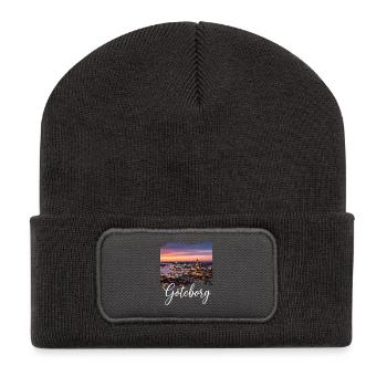 Göteborg Skyline Sonnenuntergang - Recycelte Patch Beanie - Dunkelgrau - Vorne