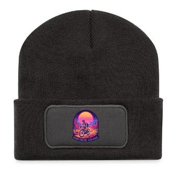Synthwave Gravel Cyclist Chasing Horizons - Recycled Patch Beanie - dark grey - Front