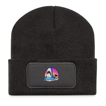 Shark surfer at sunset wave - Recycled Patch Beanie - dark grey - Front