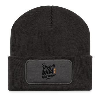 Doppelt_Wild_haelt_besser_Schwarz - Recycelte Patch Beanie - Dunkelgrau - Vorne