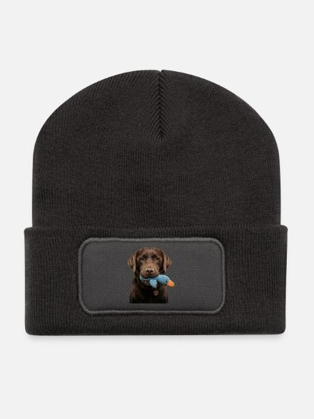 Labrador mit Ente - Zum Verlieben süß! - Recycelte Patch Beanie - Dunkelgrau