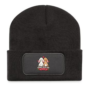 Valentinstag Geschenkidee Partner Hochzeitstag - Recycelte Patch Beanie - Dunkelgrau - Vorne