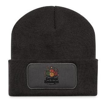 Knitting Lover – Yarn & Stricken Design - Recycelte Patch Beanie - Dunkelgrau - Vorne