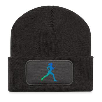 Geschenkidee für eine Running mit Running - Recycelte Patch Beanie - Dunkelgrau - Vorne