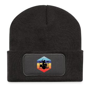 Geschenkidee für den Drummer mit Schlagzeugspielen - Recycelte Patch Beanie - Dunkelgrau - Vorne