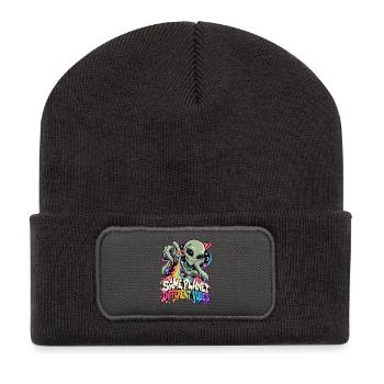Gleicher Planet, andere Vibes - Recycelte Patch Beanie - Dunkelgrau - Vorne