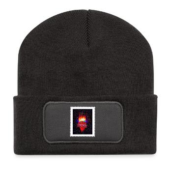 Feuriges Maria Herz mit Rosen und Kreuz - Recycelte Patch Beanie - Dunkelgrau - Vorne