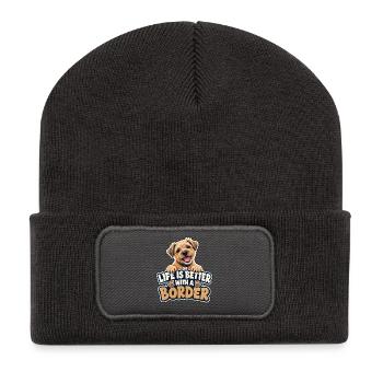 Das Leben ist besser mit einem Border – Border Terrier - Recycelte Patch Beanie - Dunkelgrau - Vorne