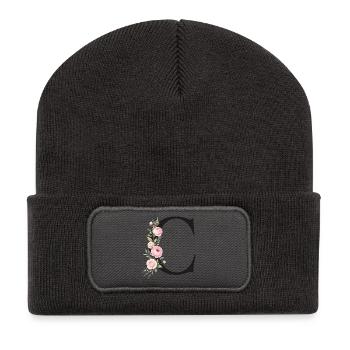 C Buchstabe Monogram Floral - Recycelte Patch Beanie - Dunkelgrau - Vorne