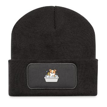 Süßer Corgi-Badezeit-Lustiger Hund - Recycelte Patch Beanie - Dunkelgrau - Vorne